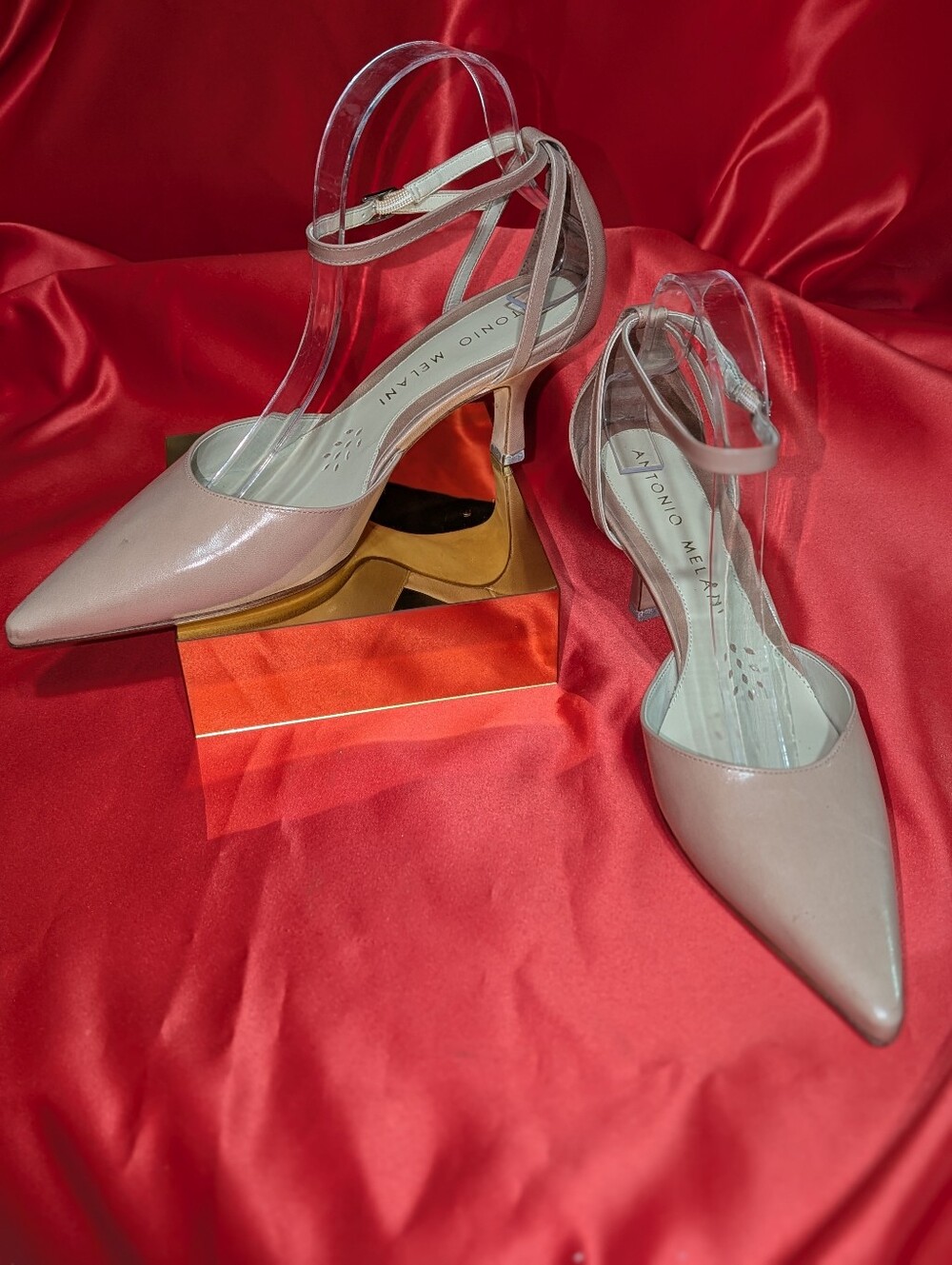 ANTONIO MELANI Blush Pink Pointed-Toe Ankle-Strap Heels New Kitten Heel 8